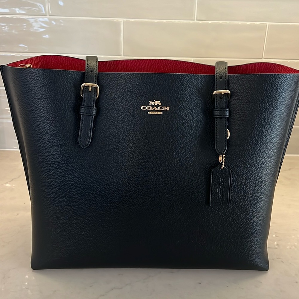 Coach Mollie Tote Black with Red